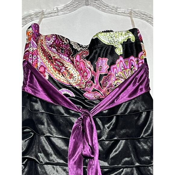 Speechless Strapless Satin Mini Dress 13 Black Empire Pleated Bow Back Fairy Y2K - Picture 4 of 9